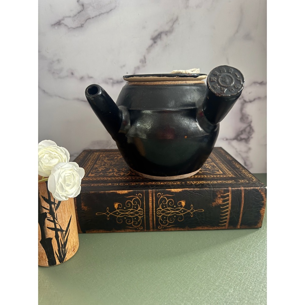 Japanese Kyusu Yokode Teapot Black Ceramic Side Handle Tea Pot Vintage wabi-sabi